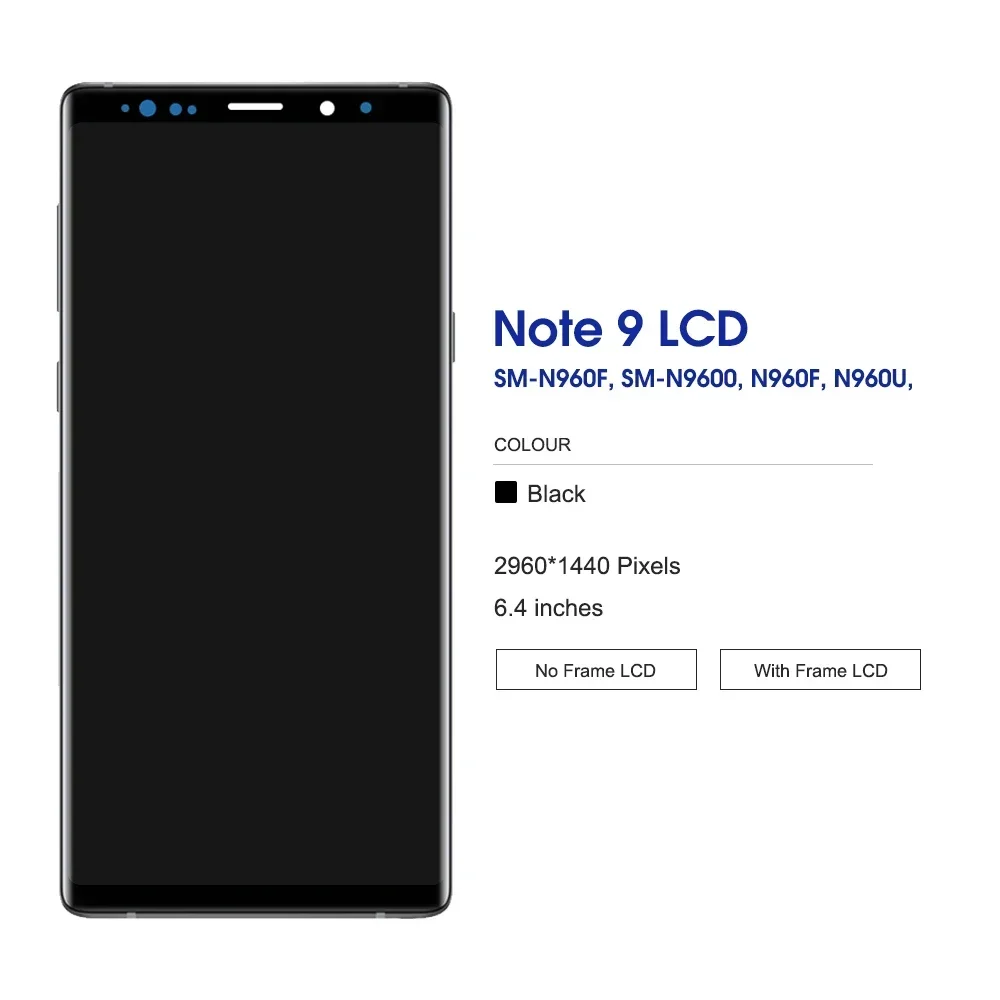 프레임 포함 LCD 디스플레이 터치 스크린 디지타이저, 삼성 노트 9, N960D, N960F, N960, N9600 용, 테스트 완료