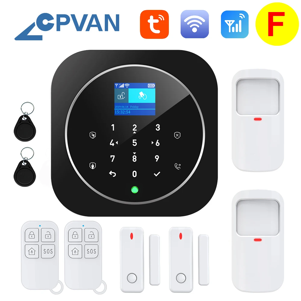 CPVAN Wireless Smart Home GSM Security Alarm System With PIR Motion Detector Door Sensor Alexa Compatible App Control emergency buzzer for elderly Alarms & Sensors