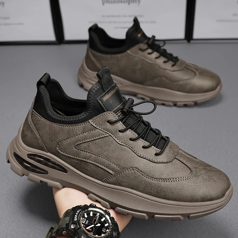 Microfiber Lederen Bovenkant Mannen Schoenen Lycra Kraag Elastische Kant  Schoenen Voor Mannen Slip Op Rubberen Zool Heren Casual Schoenen