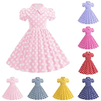 Robes d'été Vintage à pois pour filles, élégantes, col rabattu des années 50, manches courtes, robe de Cocktail de princesse, vêtements pour enfants 3