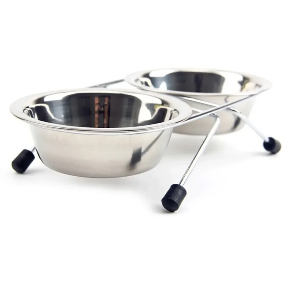 Stainless Steel Double Pet Bowl with Iron Stand