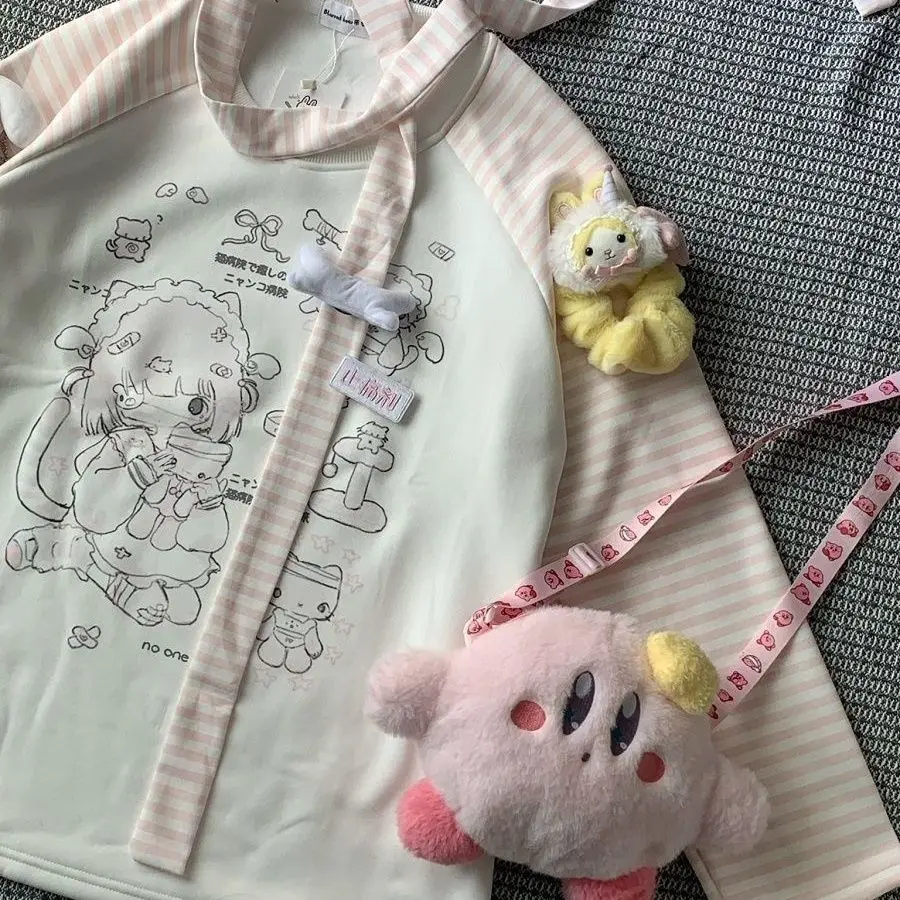 Sweet Kitten Print Graphic Tshirts O-neck Pink Striped Long Sleeve Sweatershirt Female Cute Japanese Y2k Top Aesthetic Ropa 10 S4bfb58d386d545458971ff6ca155676ah