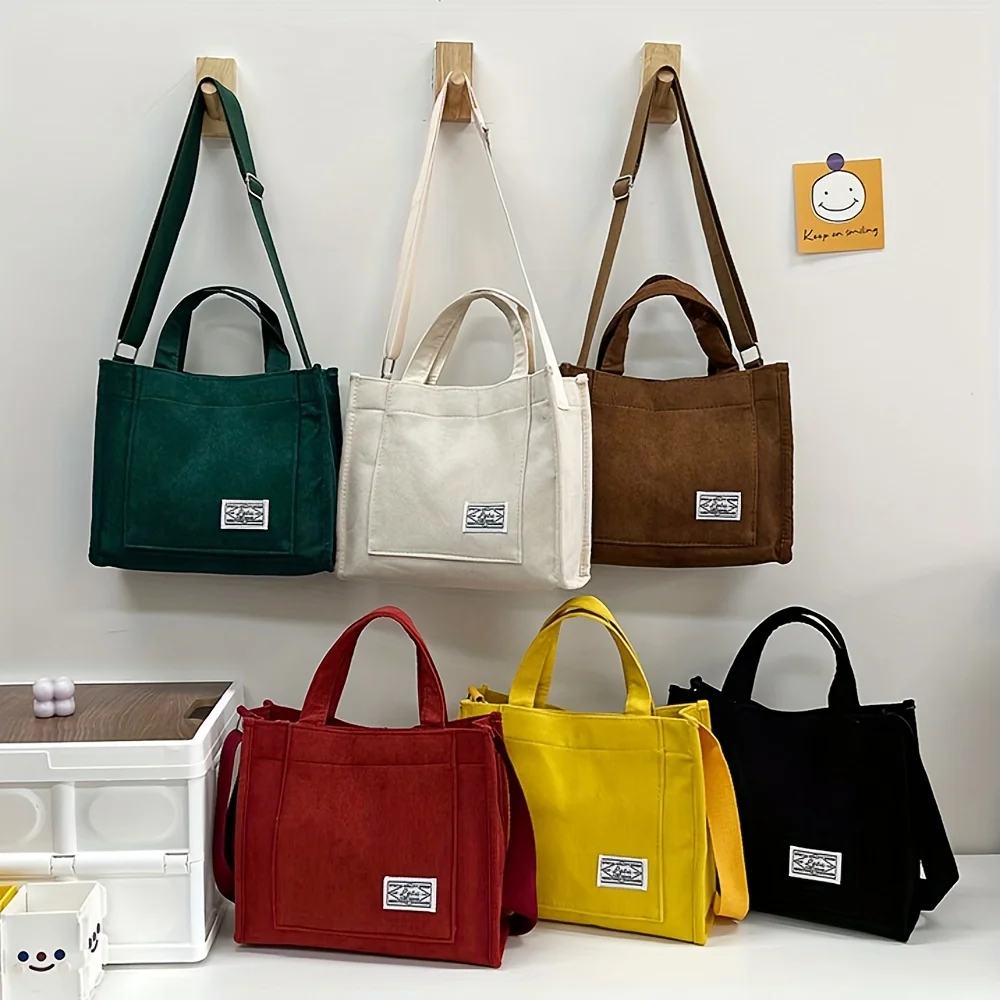 Vintage Corduroy Retro Tote Bag - Multi-Color Casual Crossbody Handbag