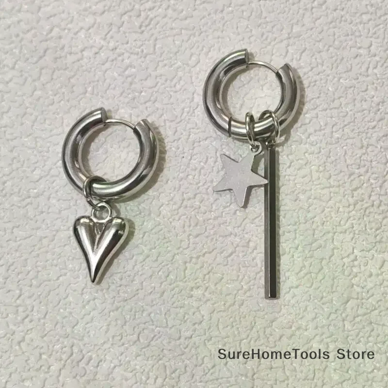 Punk Long Heart Star Pendant Earrings Women Simple Fashion Geometric Circular Ear Buckle New Trendy Statement Jewelry Gift