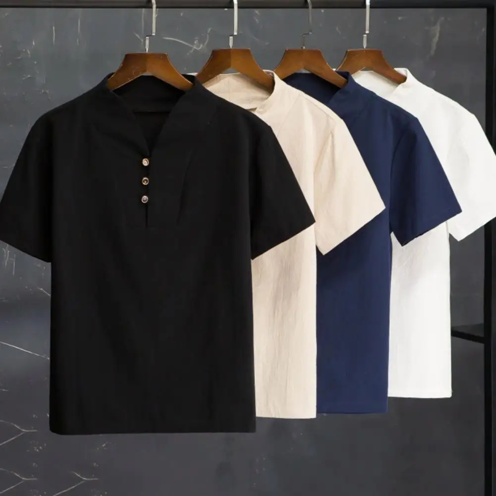 

Костюм спортивный мужской из хлопка и льна, футболка с короткими рукавами и брюки с эластичным поясом, Однотонная рубашка и брюки, домашний костюм