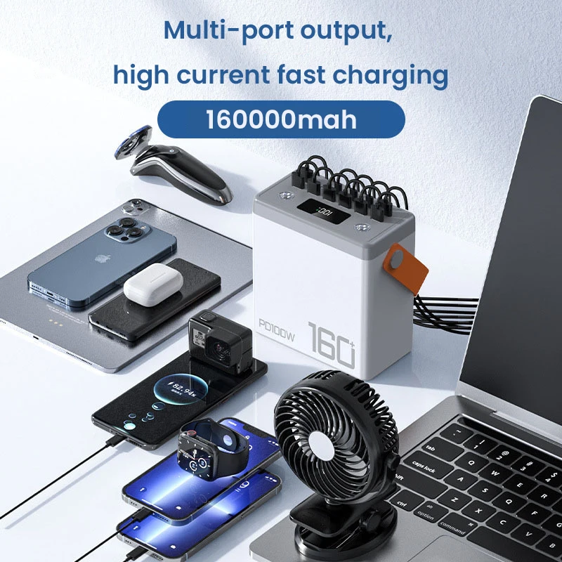 160000mAh power bank fast charging PD100W power station for notebook laptop triple Type C eight USB big capacity power banks