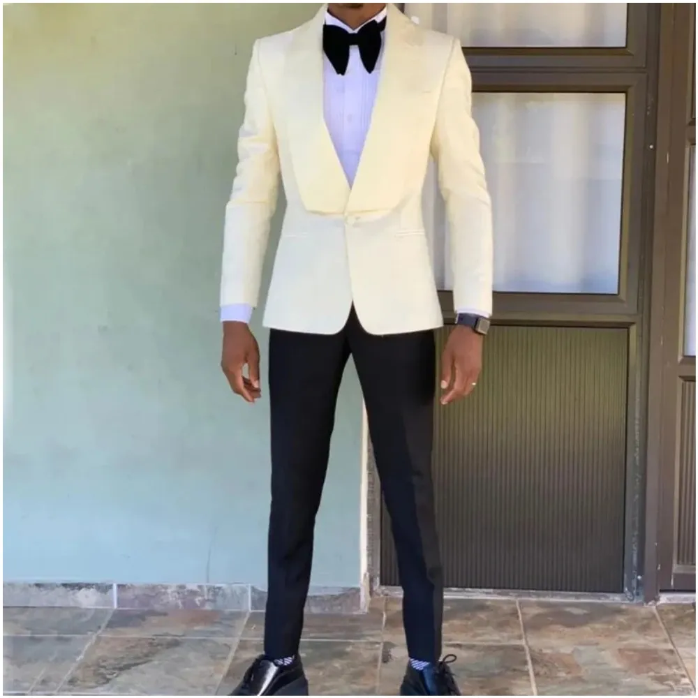 

Fashion Men Suits 2 Pieces One Button Wedding Groom Tuxedos terno masculinos completo Tailor Made Blazer Sets Jacket Black Pants