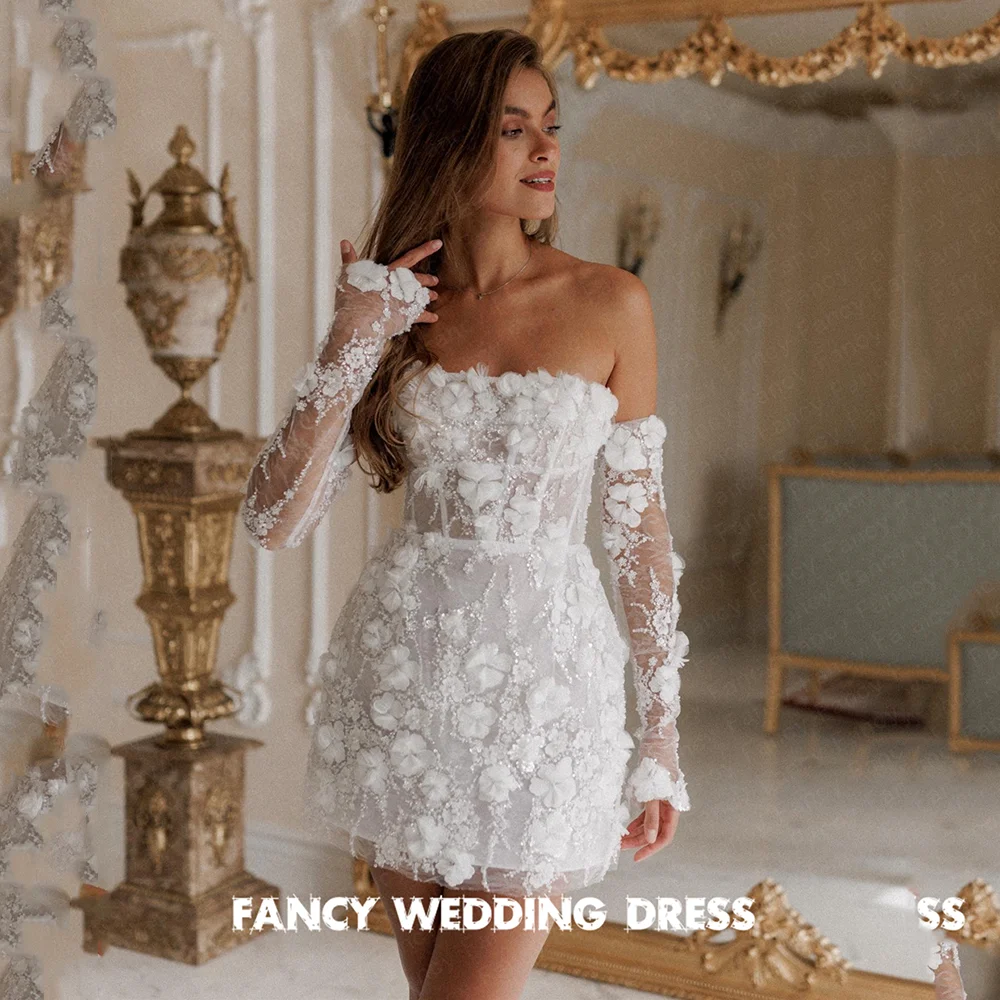 Fancy Sexy Knee Mini Short Wedding Dress Saudi Arabia Lace