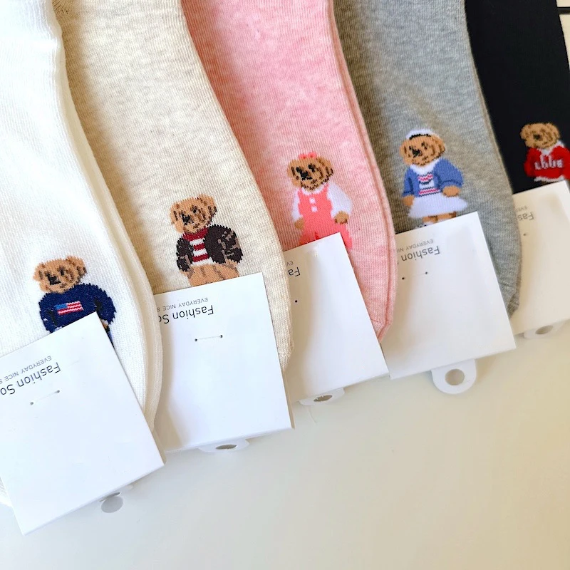 Elegant Cartoon Lady Bear Women's Harajuku Style Cute Cotton Socks - Novelty Breathable Sox
