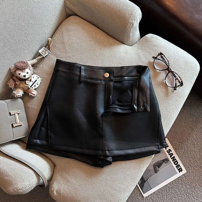 Vintage Braun PU Leder Röcke Weibliche Sexy Hot Mädchen Paket Hüfte Mini Rock Frauen Herbst Winter Hohe Taille Split Shorts Rock – Detail 9