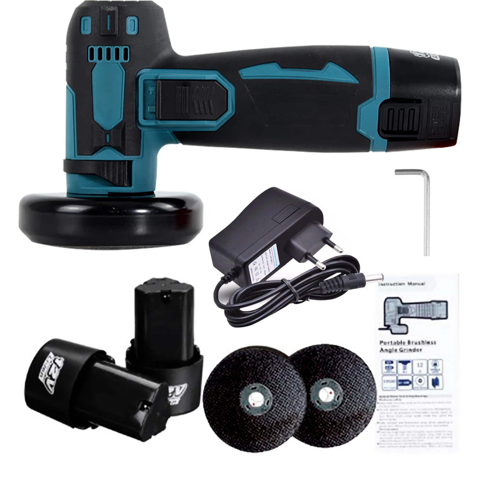 

12V Cordless Electric Angle Grinder 19500rpm Lithium Battery Rechargeable Polishing Machine Cutting Grinder Woodworking Tool