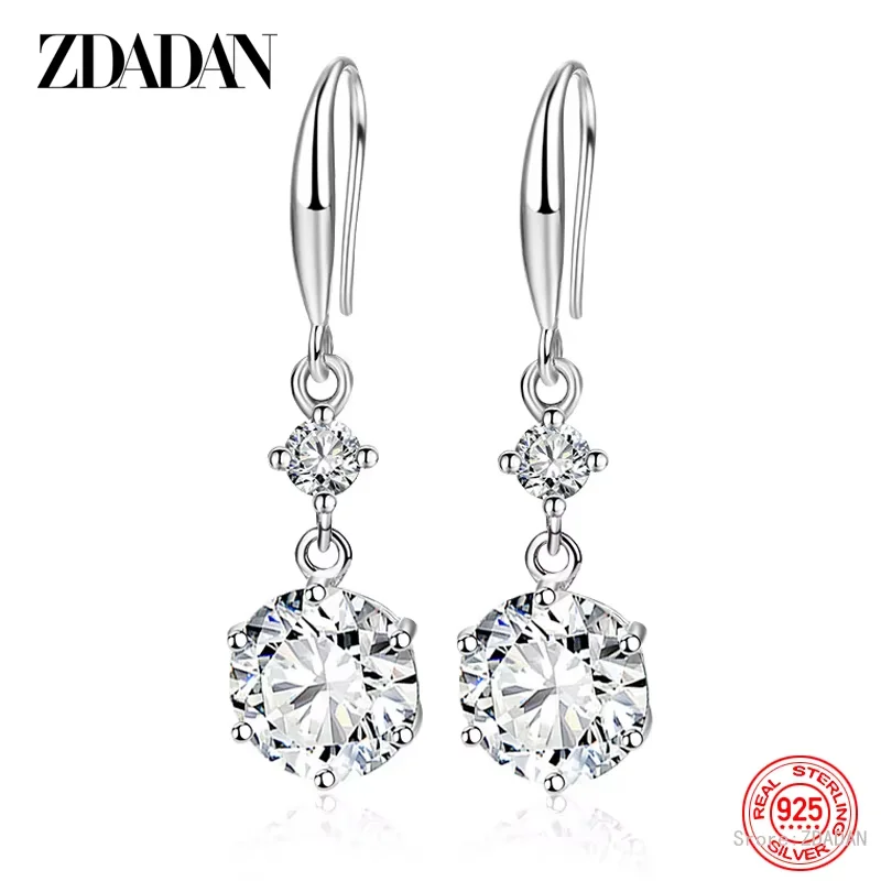 ZDADAN 925 Silber Runde Blaue Zirkon Lange Tropfen Ohrringe Für Frauen Mädchen Mode Schmuck – Detail 5