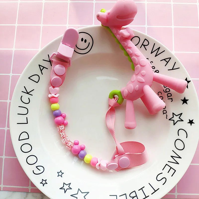 Pacifier Anti-drop Chain Clips Handmade Holder Chain Babies Silicone Teether Teething Chain Baby Boys Girls Beads Webbing Gifts