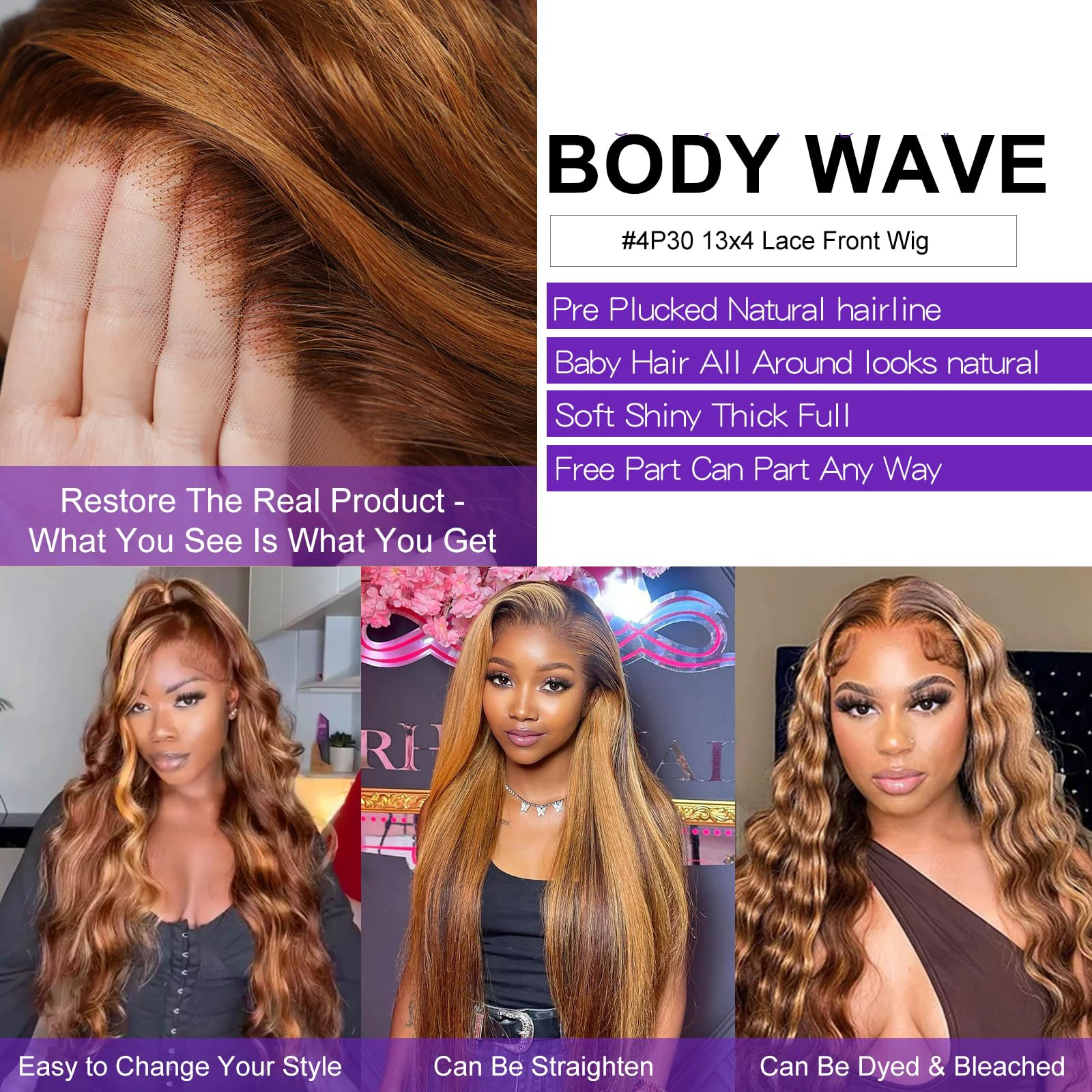 Highlight Ombre 13&times;6 HD Lace Front Wigs Body Wave Preplucke Colored Brazilian Wig 13&times;4 Transparent Lace Frontal Wigs For Women lace front wig front lace wig