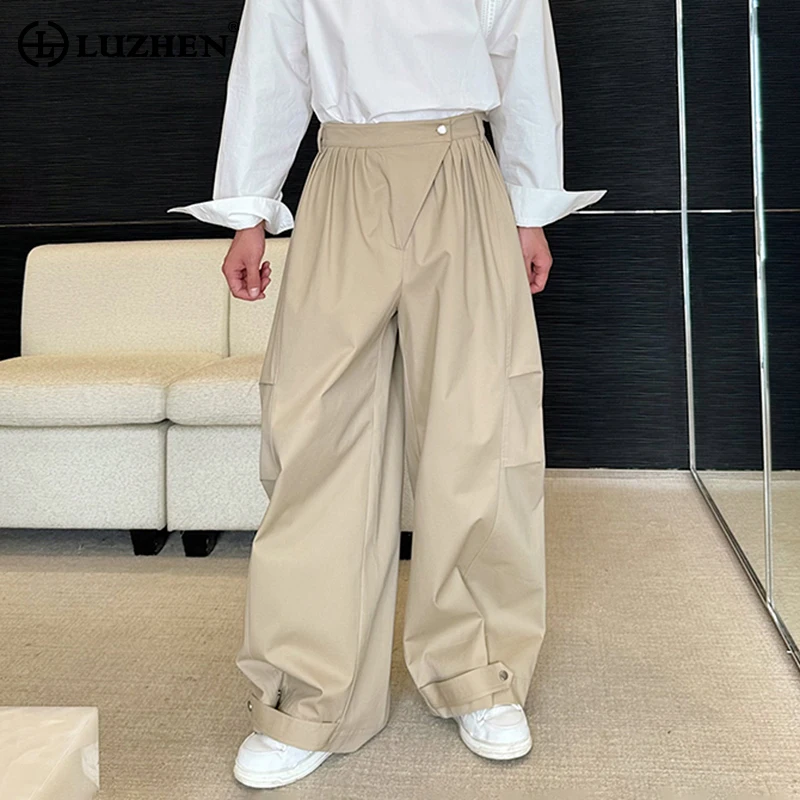 

LUZHEN Original Pleated Splicing Design Plain Straight Pants 2024 Spring New Men's Fashion Loose Street Wide Leg Trousers LZ3454