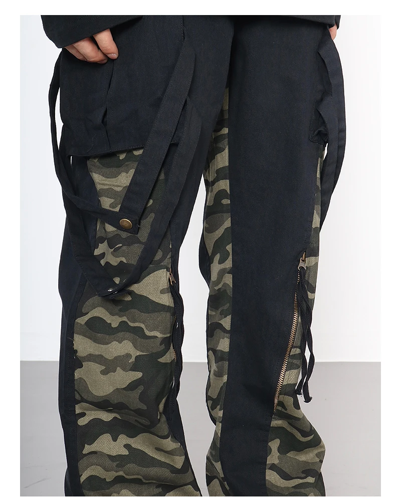 Description Picture 4 of itemMen Patchwork Camouflage Cargo Pants Streetwear Side Pockets Harajuku Joggers Unisex Hip Hop Baggy Loose Straight Flare Trousers