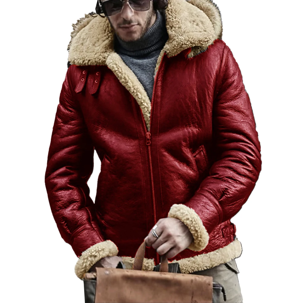 Men\\\'s Jacket with Faux Leather and Lambswool  Business Style  Warm and Comfortable  Long Sleeve Coats for Fall and Winter