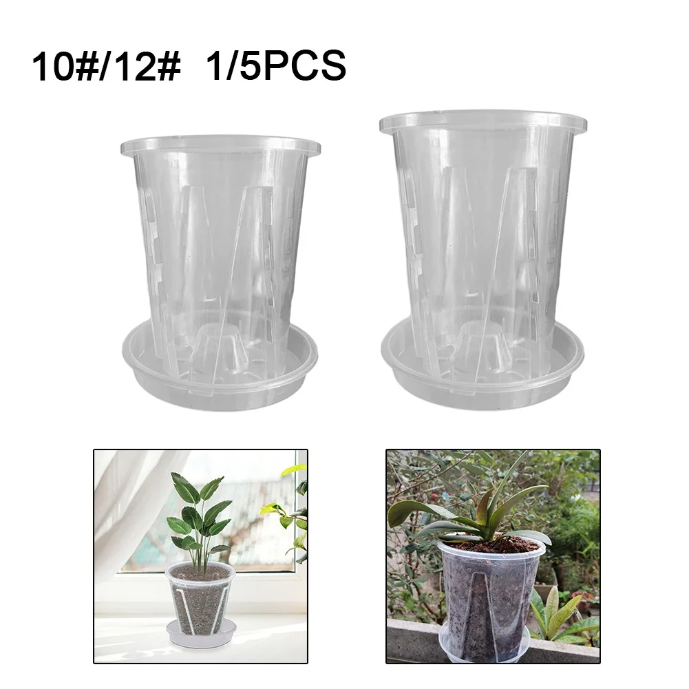 

1/5 Set Transparent Plastic Flower Pot Orchid Planting Pot With Saucer Flowerpot Plastic Gardening Flowerpot