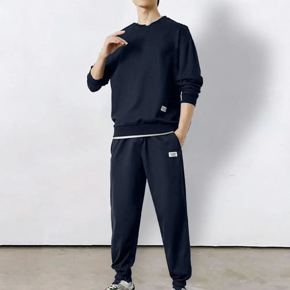 

Casual Sports Suit Men's Casual Sport Suit with Waffle Texture Sweatshirt Elastic Waist Jogger Pants Loose Fit Autumn/winter