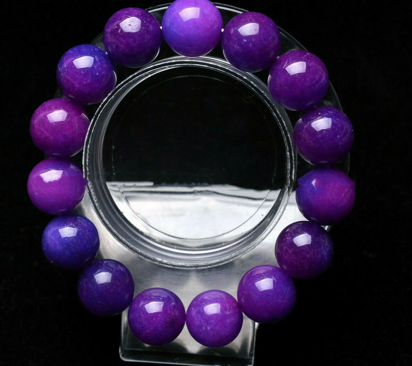Fashion 12mm Round Purple Sugilite Gemstone Beads Elastic Bracelet 7.5