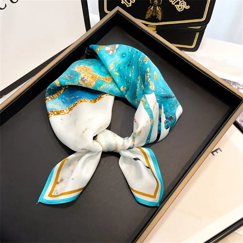 

100% Silk Popular Carriage Sunscreen Shawls Korean Print Square Kerchief Four Seasons Fashion Scarves Luxury Headcloth