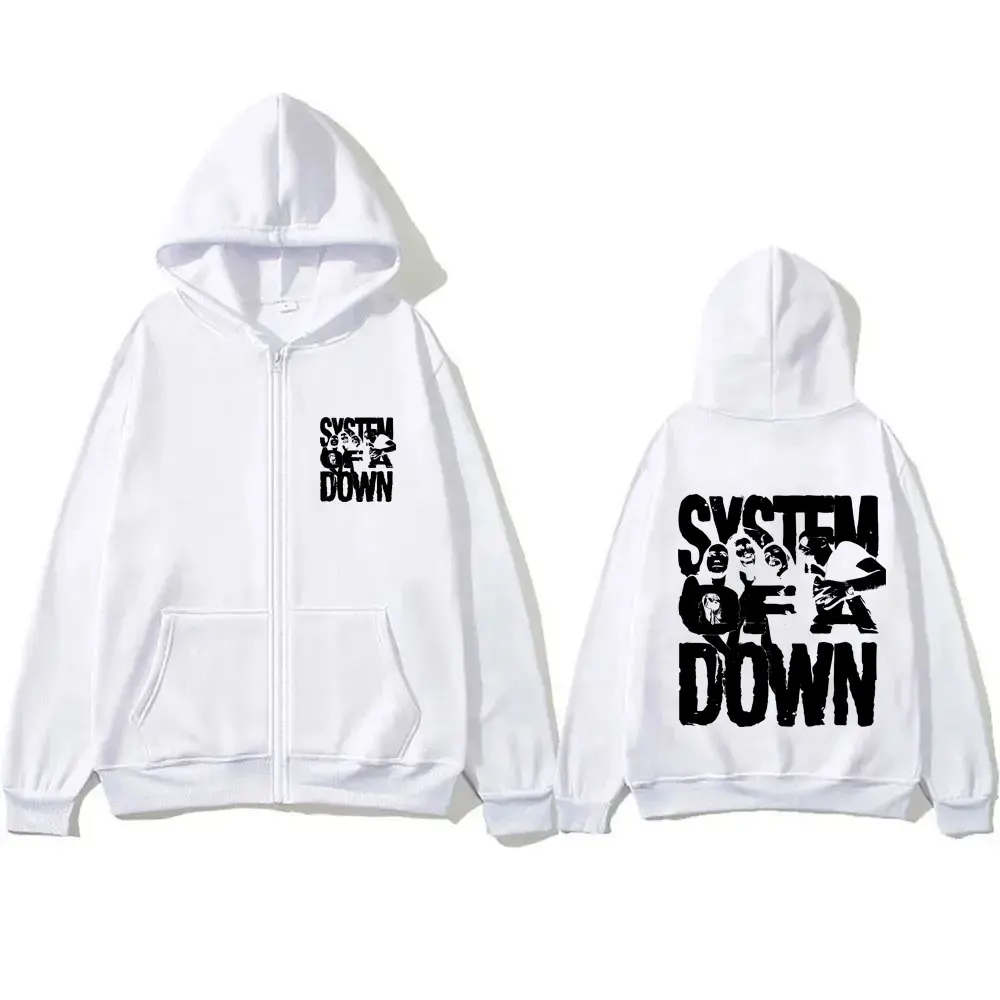 90s Alternative Metal Rock Band System of A Down Graphic Zipper Hoodie Men Women Casual Oversized Zip Up Jacket Man Vintage Coat