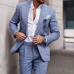 Men's 2 Piece Linen Suits Set Regular Fit Casual Lightweight Blazer Jacket and Pants