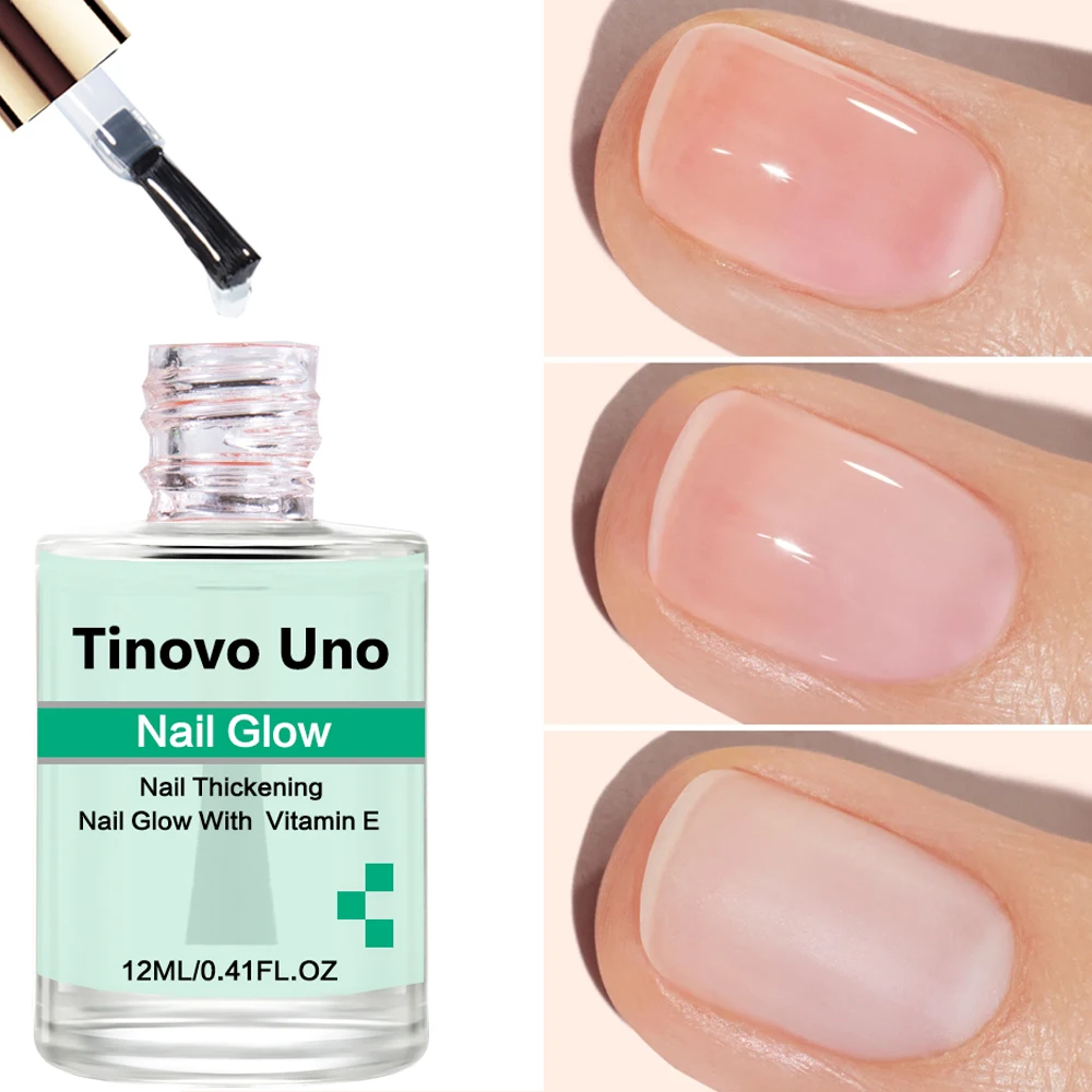 Tinovo Uno Nail Glow Strengthener 12ML Natural Dry Super Shine Nail Polish Finish Top Coat Vitamin E Nail Growth Hardener Oil 2