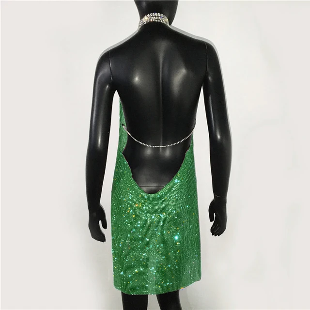 AKYZO 2025 Sexy See Through Shining Rhinestone Mini Dress