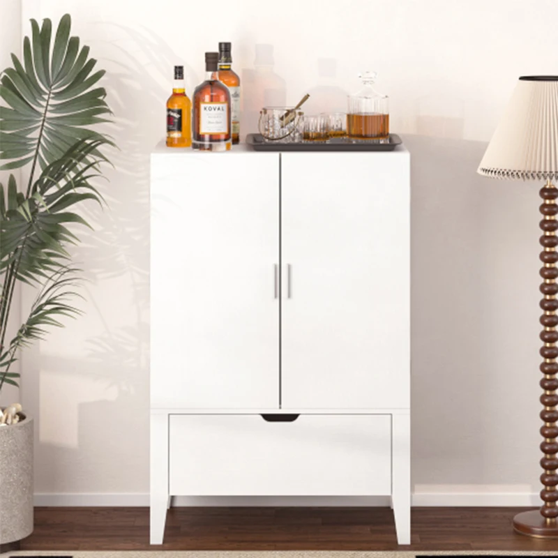 Bar Cabinet,Wine Bar Cabinet,Liquor Storage Credenza,Sideboard with Wine Racks & Stemware Holder,Wine glass holder,White+Brown