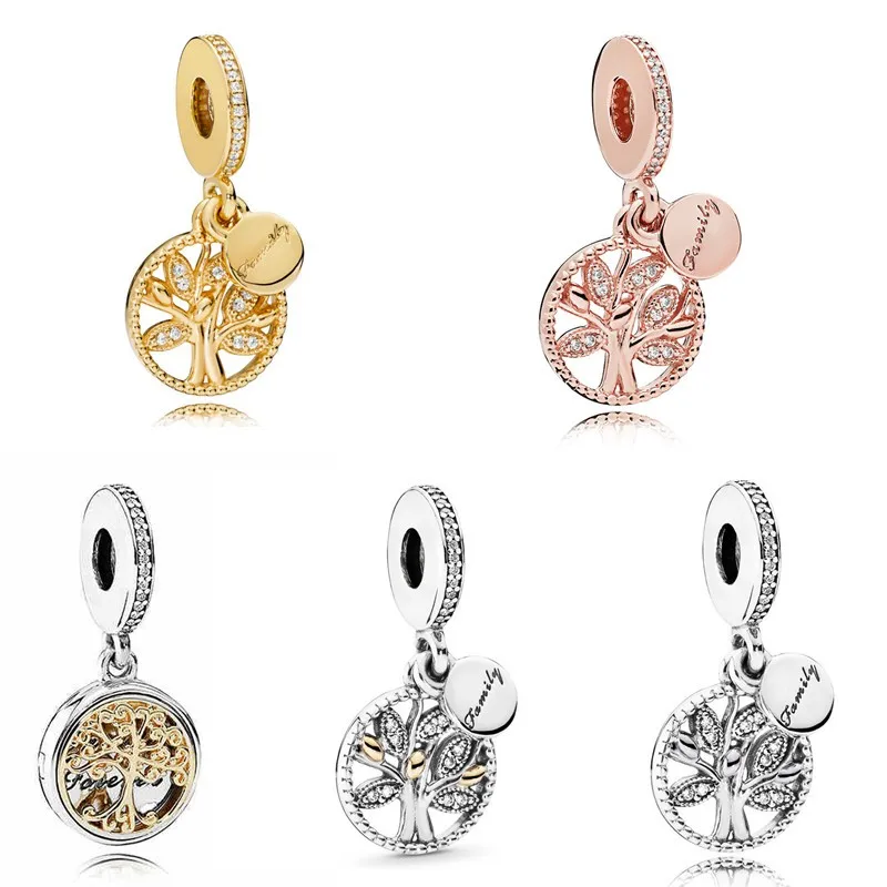 

Authentic 925 Sterling Silver Rose Family Heritage Tree Of Life With Crystal Pendant Fit Pandora Bracelet & Necklace Jewelry