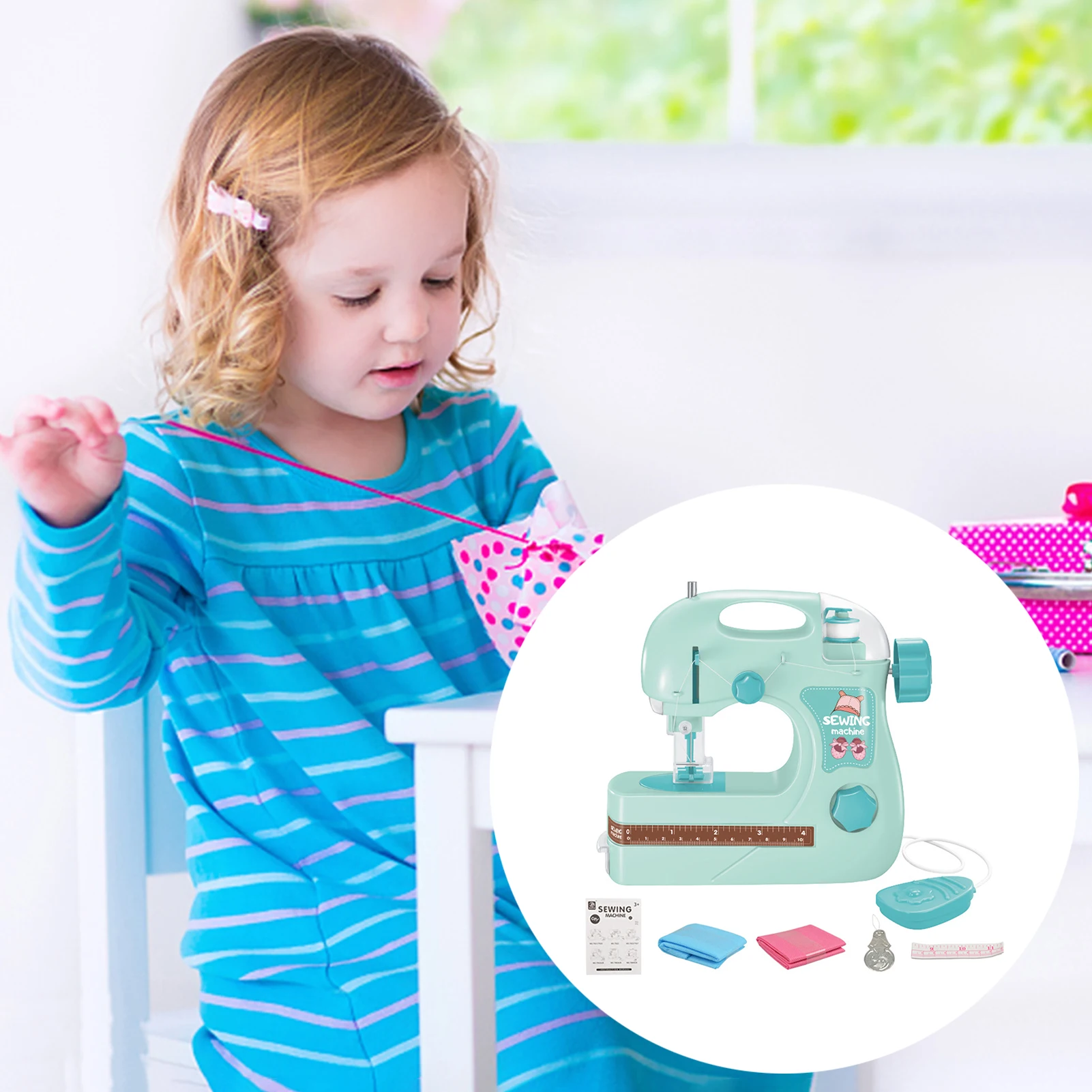 Kids Simulation Sewing Machine Toy Mini Furniture Educational Learning Design Clothing Toys For Girl Children Pretend Play House