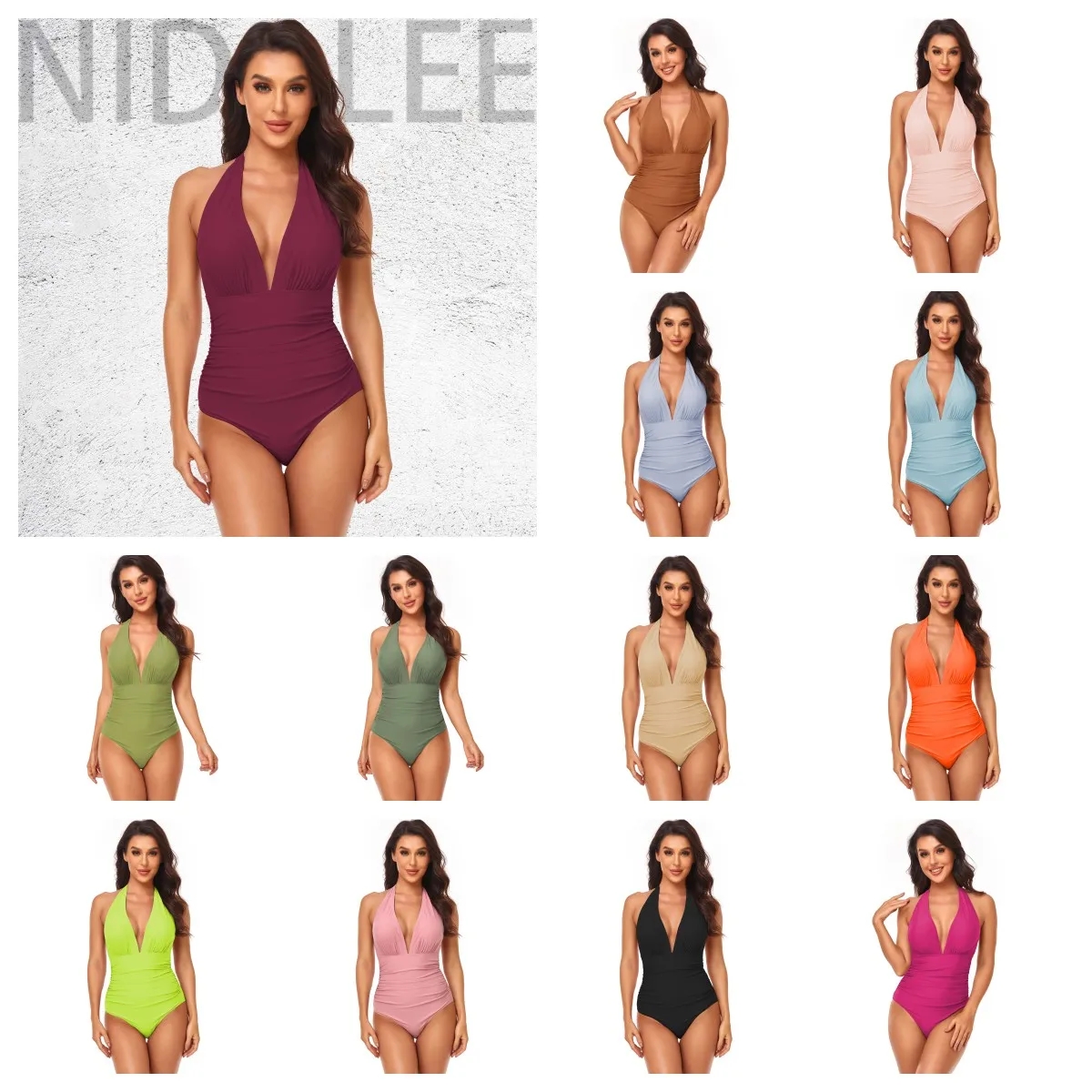 Oversized Sexy V Neck Bikini Folds new one piece swimsuit Push Up