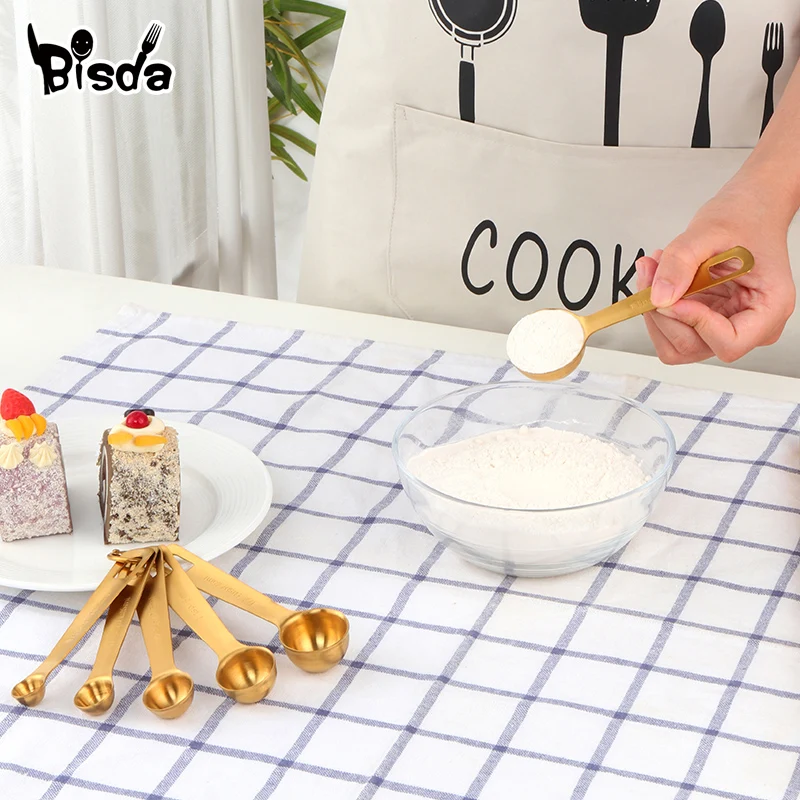 Kitchen Stainless Steel Measuring Spoons Teaspoon Coffee Sugar Scoop Cake Baking Flour Measuring Cups Kitchen Cooking Tools 6PCS