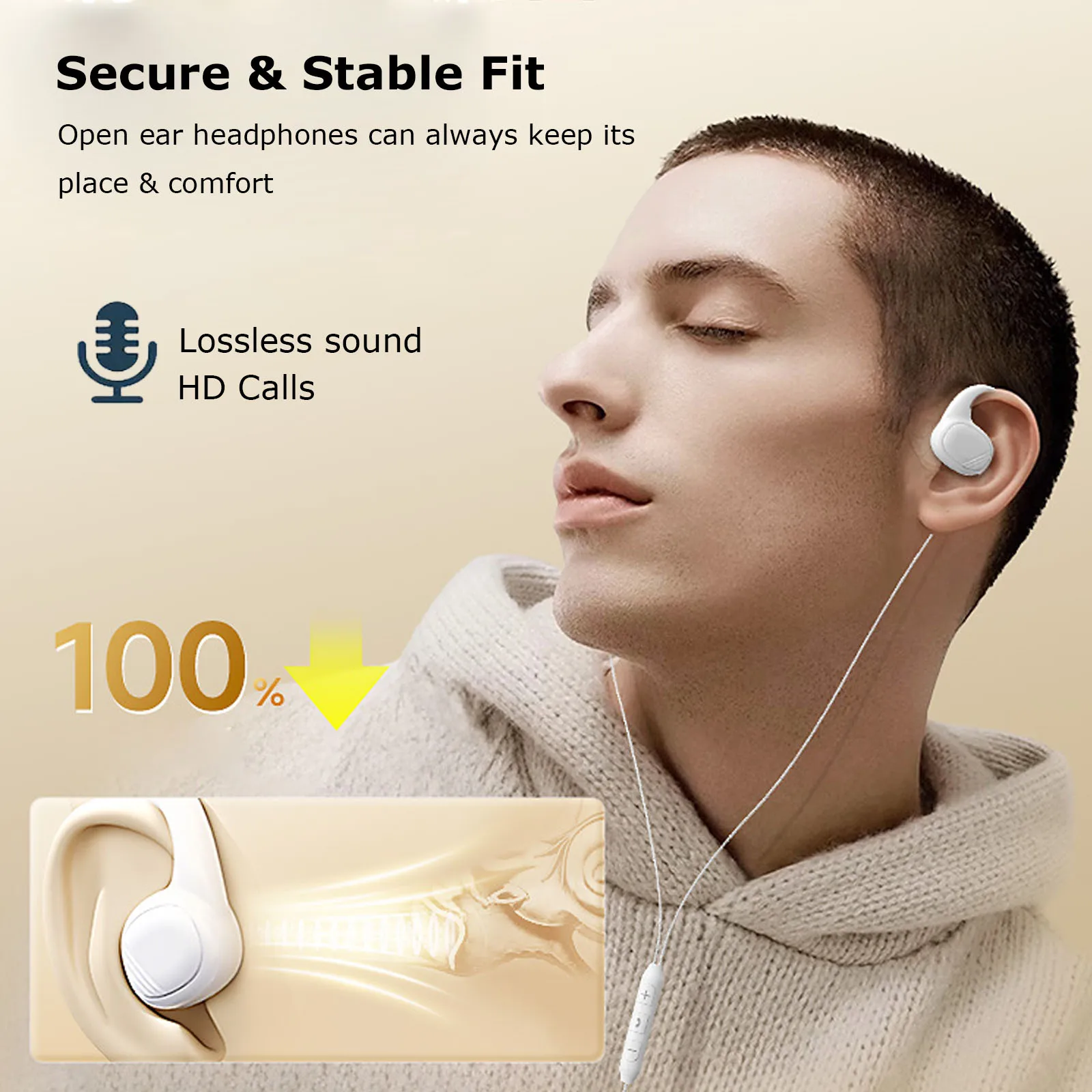 3.5mm Wired Sports Headphones Open Ear Hifi Stereo Gaming Headset Type-C Air Conduction Music Earphones with Noise Reduction MIC