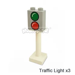 8PCS Block Train Track Set with Railway Switch and Crossover Parts - Big Size Building Bricks Accessories (Traffic Light)