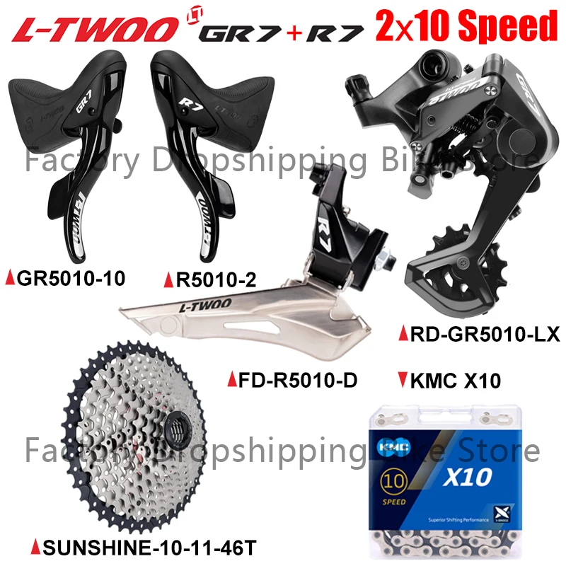 

LTWOO 2x10 Speed Gravel Road Bike Groupset GR7 10S Rear Derailleur RSL R7 2V LSL SUNSHINE Cassette Sprocket X10 Chains