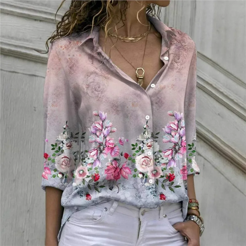 

Fashion Printed Long Sleeved Lapel Top Shirt Casual And Loose Fitting Blusas Mujer De Moda 2023 Verano Eleganteste Bloues