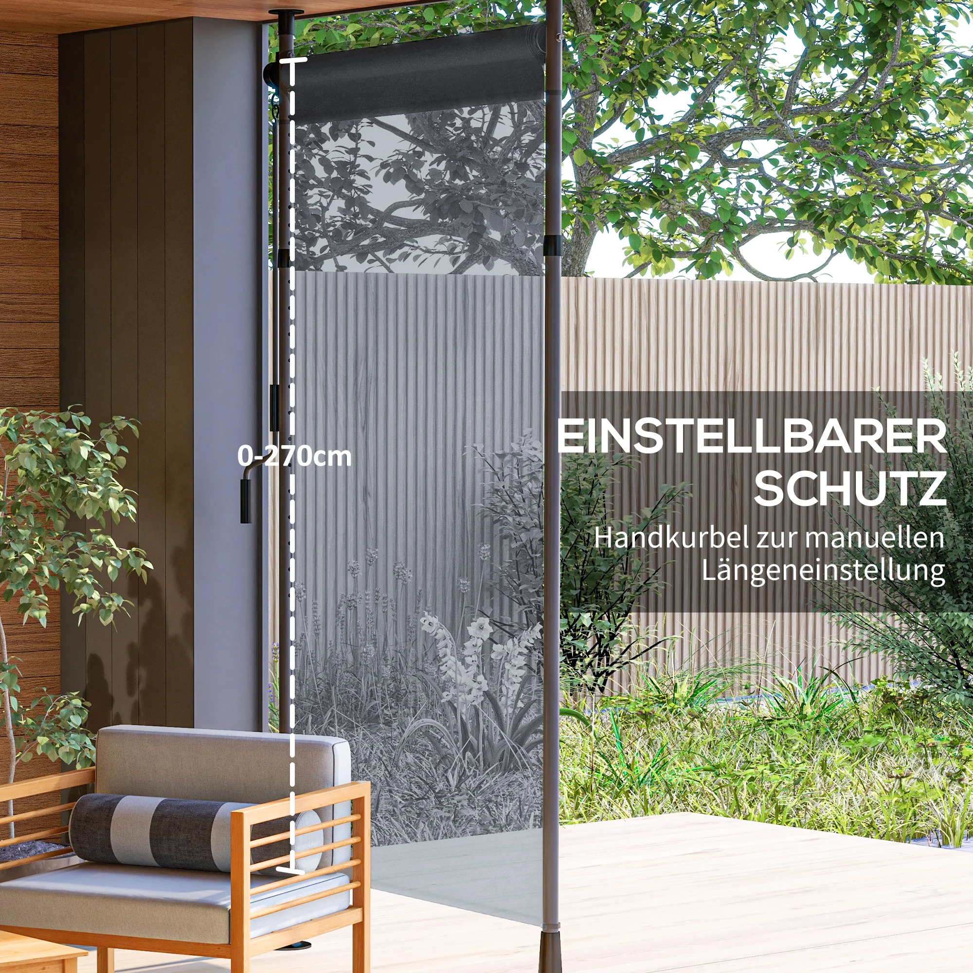 Vertikale Balkonmarkise 150×220-310cm, Kurbelgriff, Dunkelgrauer Wetterfester Polyester-Sichtschutz für den Garten – Detail 5