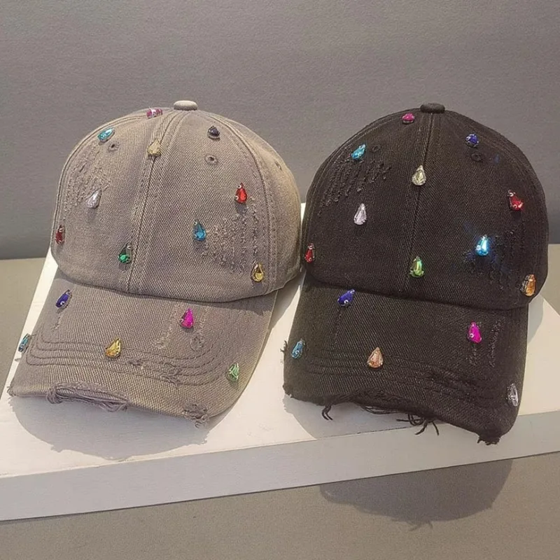 Luxus Wasser Diamant Baseball Caps Koreanische Designer Manuelle Personalisierte Sonnenhut Männer Frauen Jugend Trend Wasser Gewaschen Snapback Cap
