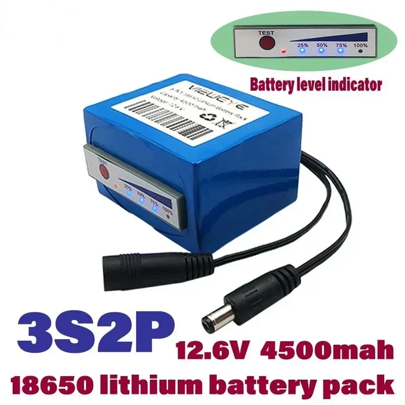 

New 11.1V/12.6V 18650 Lithium Battery 3S2P 12V 4500MAH Underwater Fishing Room Detector Portable Power Indicator+Free Shipping