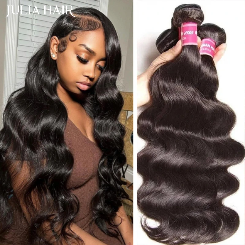 Human Hair Extensions Human Hair Bundles Human Hair Weave Julia Hair 30Inch Body Wave Brazilian Virgin Hair Bundles Natural Color 100% Human Weave 3/4 pcs for Africa American Women