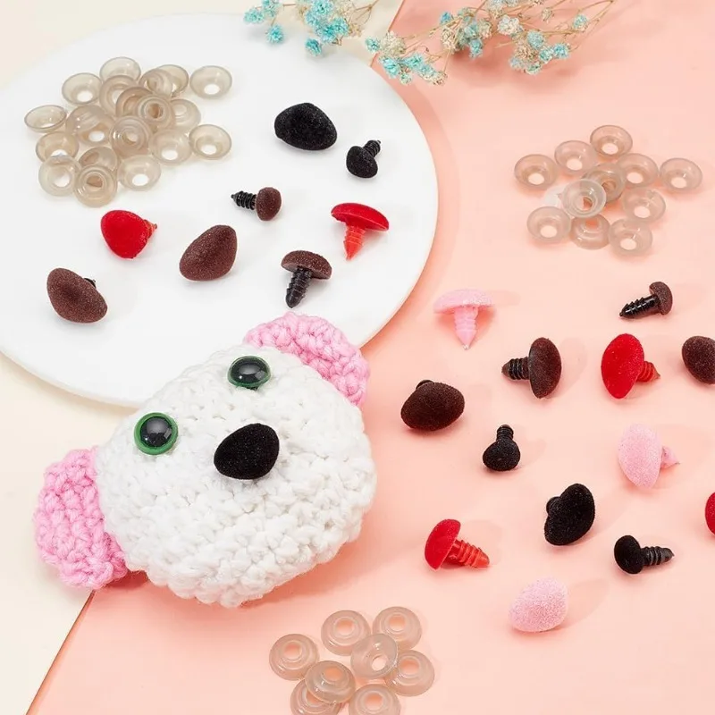 52pcs Animal Safety Noses Plastic Triangle Noses Flocking Nose with Washers Crochet for Teddy Bear Animal Puppet Crafts