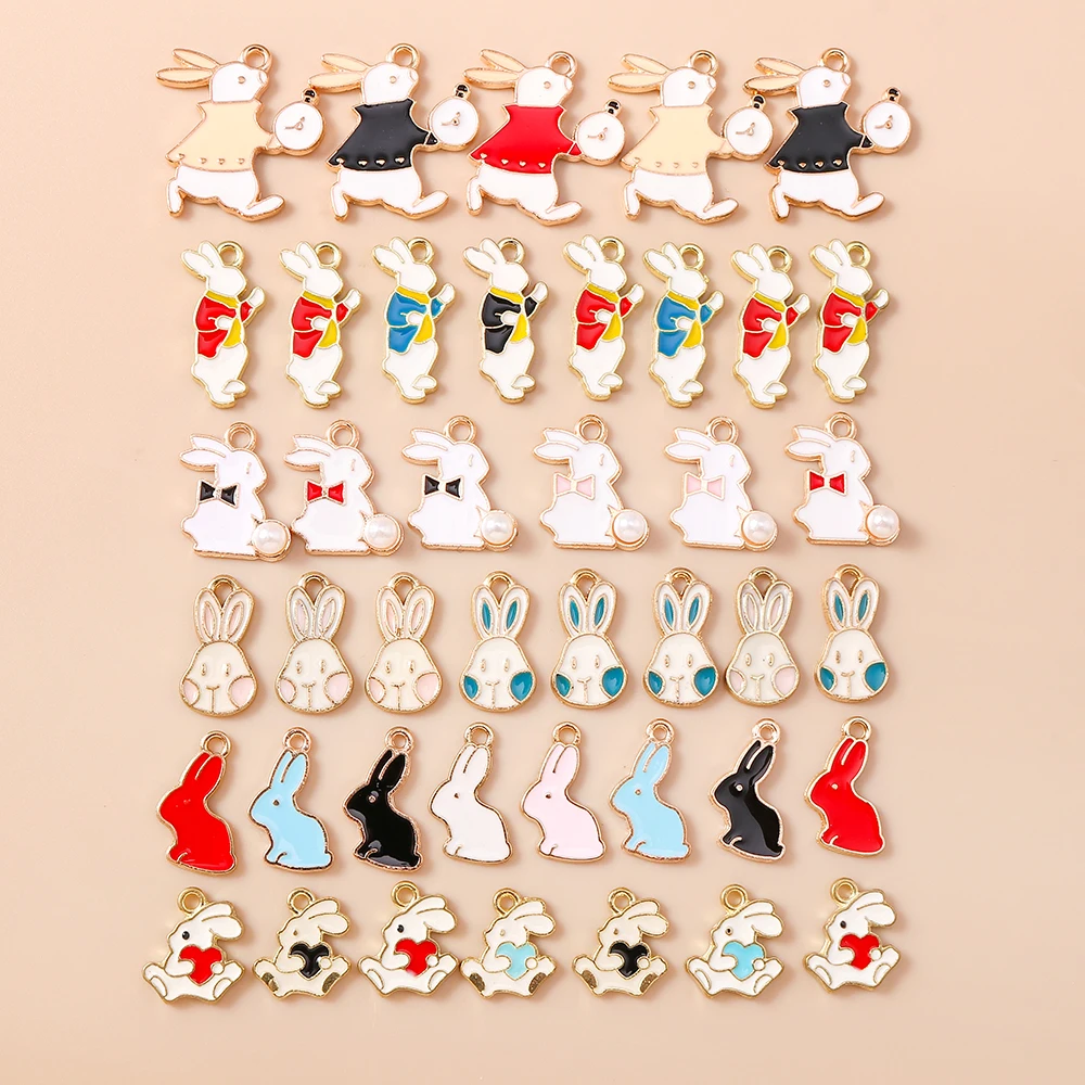 Leslie 10pcs Cute Bunny Enamel Mini Rabbit Charms for DIY Jewelry ...