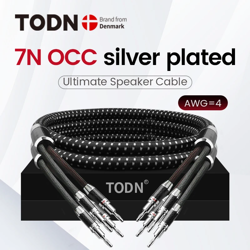TODN One Pair HIFI Silverplated Speaker Cable Hiend 7N OCC Speaker