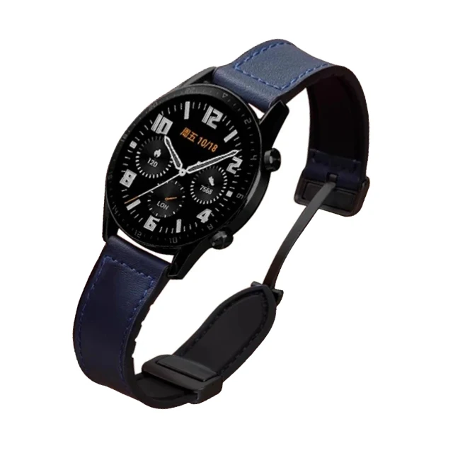 Versatile Leather & Silicone Watch Strap with Magnetic Loop - Adjustable 18mm, 20mm, 22mm