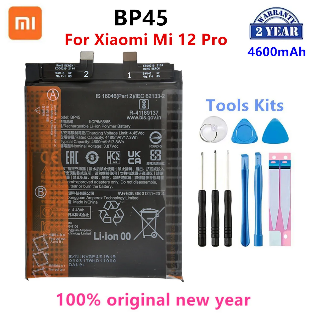 

Xiao mi 100% Orginal BP45 4600mAh Battery For Xiaomi Mi 12 Pro Phone Replacement Batteries+Tools