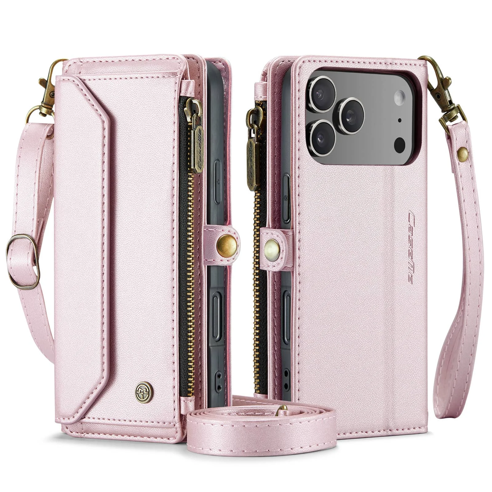 RFID Blocking Crossbody Wallet Case with Wristlet and Shoulder Strap, Premium PU Leather, 7-10 Card Holder