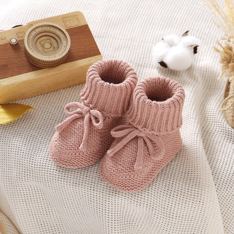 Infant Baby Shoes Cotton Knitted Newborn Girl Boy Boots Fashion Solid Warm Toddler Kid Slip-On Bed Shoes Handmade 0-18M Footwear 5