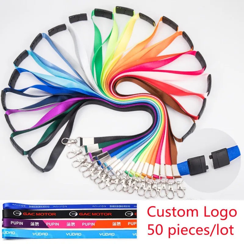 

50pcs Custom Printed Lanyard for Keys Logo Custom Design 1.5cm Badge Holder & Staff Cards School Office Supplies Gift